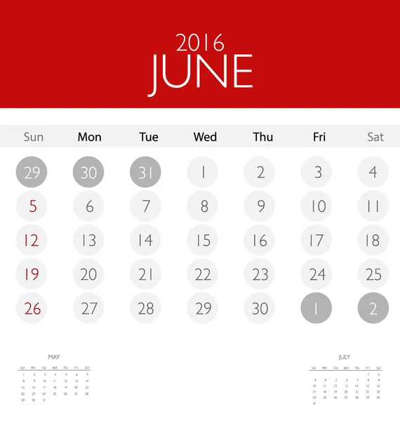 Monthly calendar for June — Stock Vector