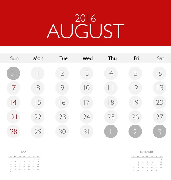 Monthly calendar for August — Stock Vector