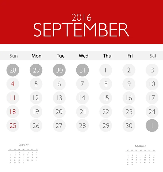 Calendario mensual para septiembre — Vector de stock