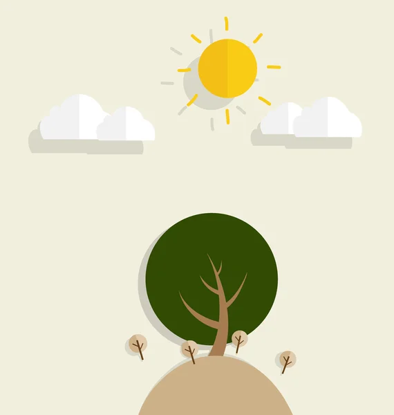 Δέντρα με σύννεφα και ήλιο — Διανυσματικό Αρχείο