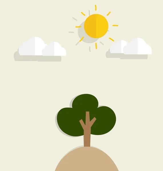 Πράσινο δέντρο με ήλιο — Διανυσματικό Αρχείο