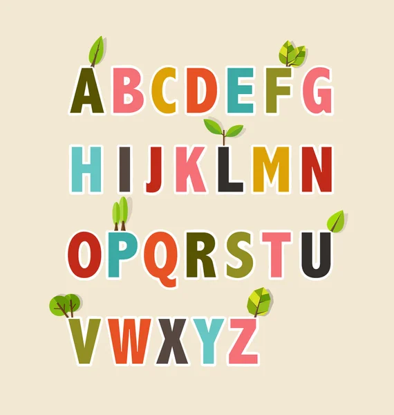 Lettres colorées avec des arbres — Image vectorielle