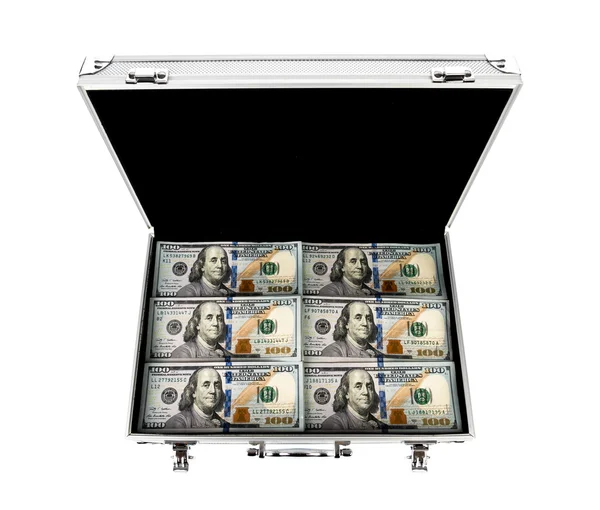 Koffer van geld met honderd dollars — Stockfoto