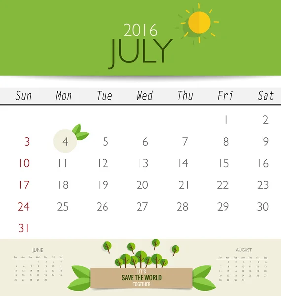 Monthly calendar template — Stock Vector