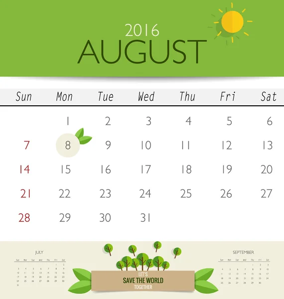Monthly calendar template — Stock Vector
