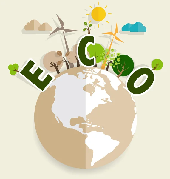 Concepto de Ecología con Tierra y Árboles — Vector de stock