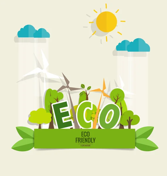 Concepto de ecología con árboles — Vector de stock