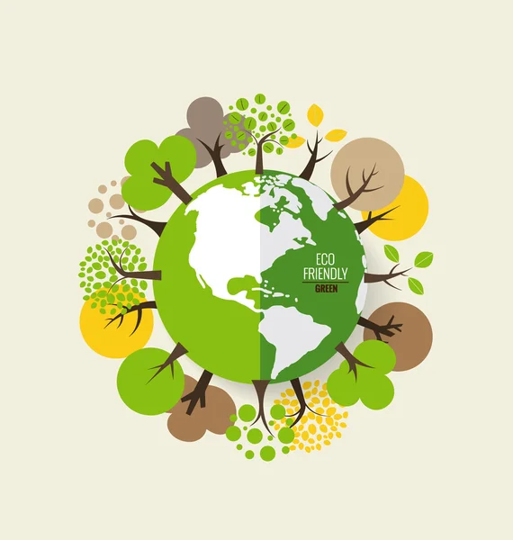 Conceito de ecologia com a Terra e Árvores — Vetor de Stock