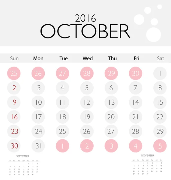 Monthly calendar template — Stock Vector