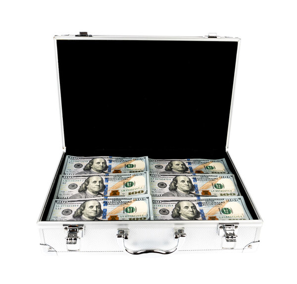 Suitcase of money with hundred dollars