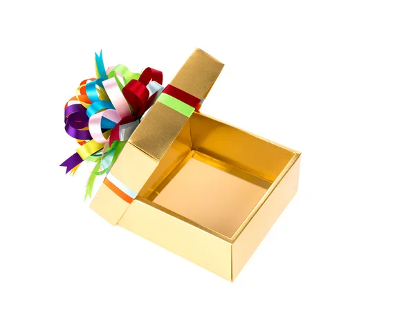 Золотой открытый подарочный ящик — стоковое фото