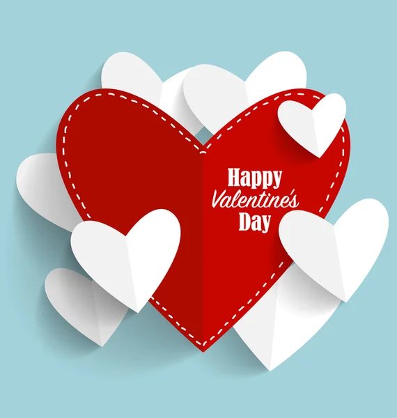 Tarjeta de San Valentín con corazones de papel — Vector de stock