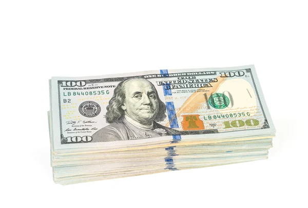 Billetes de cien dólares sobre fondo blanco — Foto de Stock