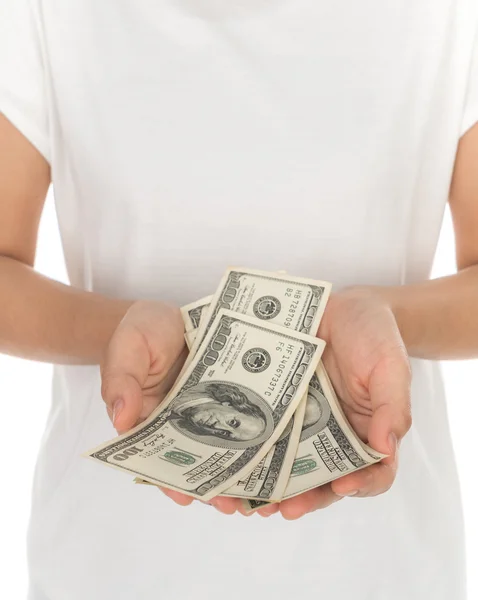 Hand with dollars isolated on white background — Stock Photo, Image