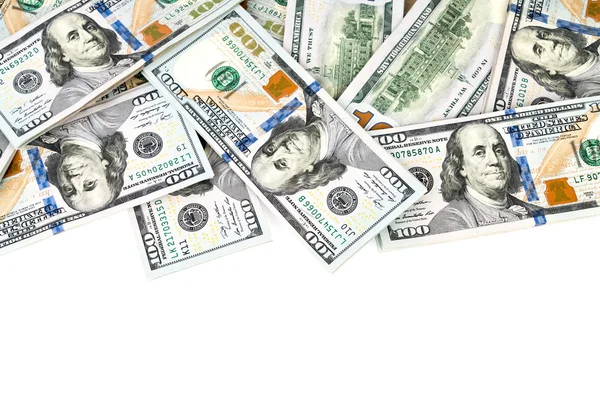 One hundred dollars banknotes on white background — Stock Photo, Image