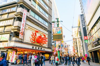 Osaka, Japonya - 30 Kasım 2015: Dotonbori eğlence distri
