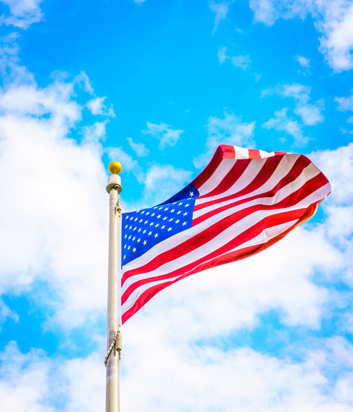 American flag on sky