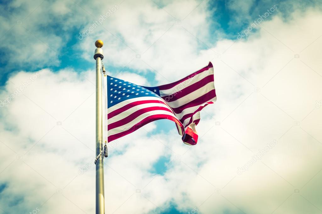 American flag on sky
