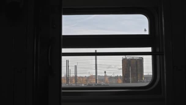 Άποψη Από Παράθυρο Κινούμενου Τρένου Εξοχή Τοπίο Από Παράθυρο Του — Αρχείο Βίντεο