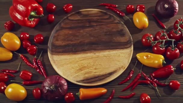 Plat Plan Supérieur Disposé Sur Table Bois Une Assiette Nourriture — Video
