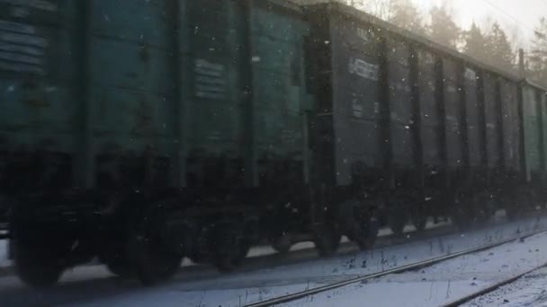 어느 화창 한 겨울날 화물 열차가 역에 도착 한다. — 비디오