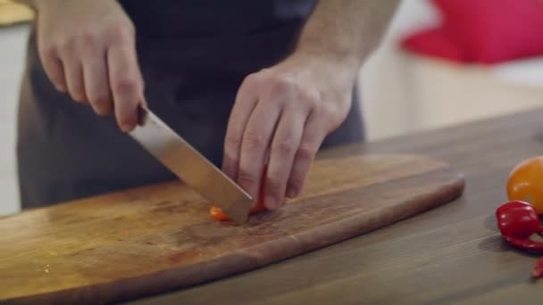 Taglio di verdure per un cibo sano. Verdure fresche sulla tavola dei cuochi. — Video Stock