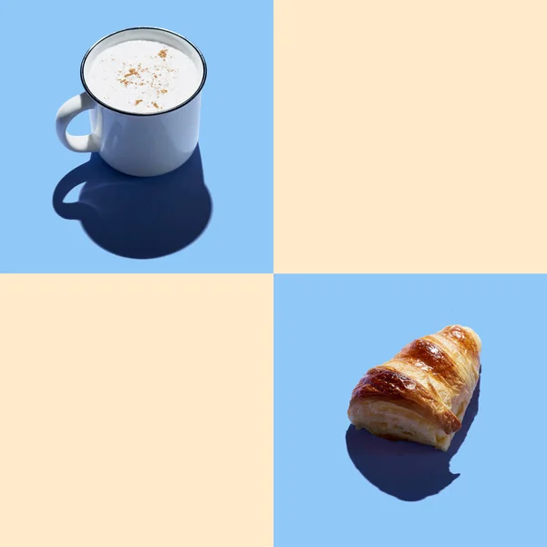 Pattern Croissants Coffee Mug Minimal Background Concept Modern Minimal Picture — Stock Photo, Image