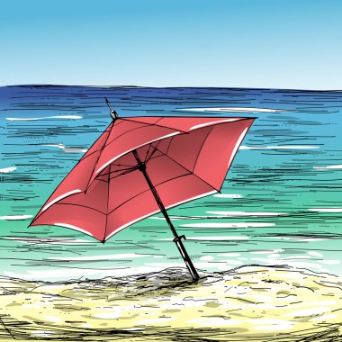 kum plaj ve şemsiye