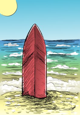 kum plaj ve sörf tahtası