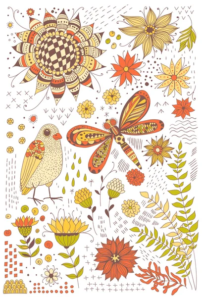 Flora och fauna doodles — Stock vektor