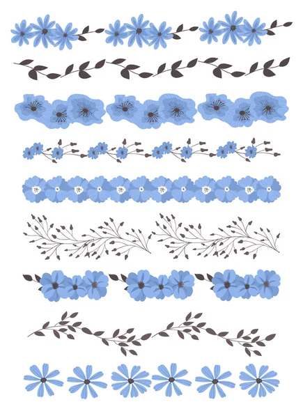 Conjunto de 9 bordes con hojas y flores . — Archivo Imágenes Vectoriales