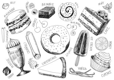 Elle çizilmiş lezzetli tatlılar