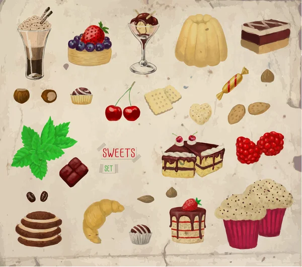 Desserts dessinés à la main — Image vectorielle