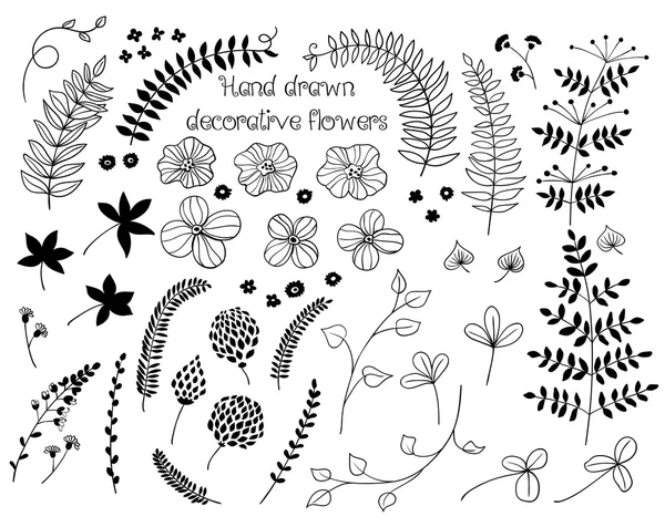 Doodle bitki ve çiçek koleksiyonu — Stok Vektör