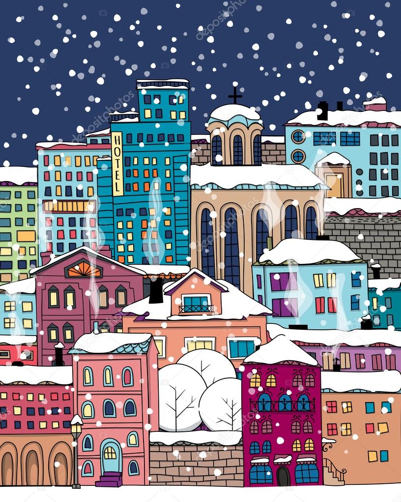 Winter doodle town