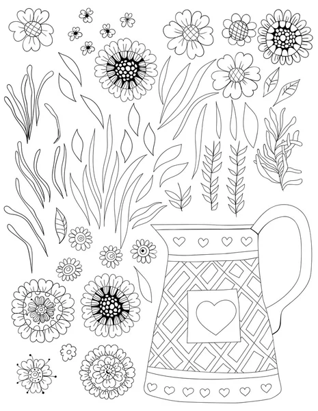 Various flowers and pot — Stock Vector