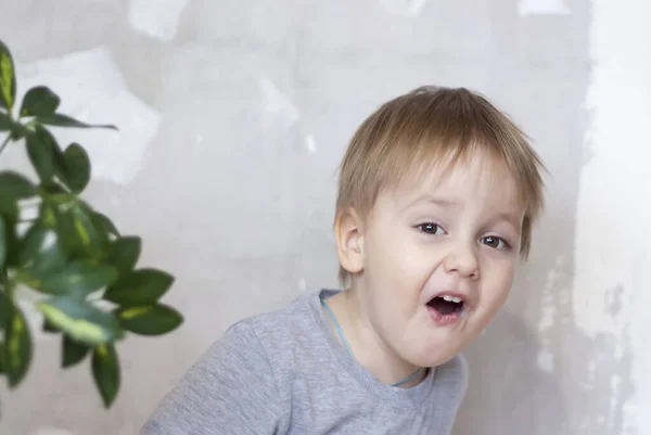 Porträt Eines Süßen Kleinen Jungen Ein Kind Mit Einem Hellen — Stockfoto