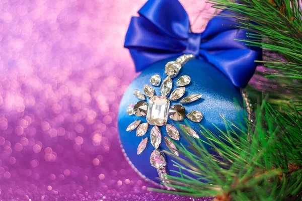 Bola Natal Azul Strass Para Decoração Árvore Natal Brinquedo Natal — Fotografia de Stock