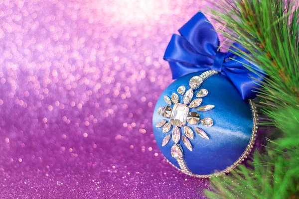 Bola Natal Azul Strass Para Decoração Árvore Natal Brinquedo Natal — Fotografia de Stock