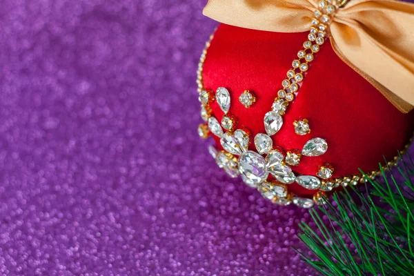 Bola Natal Vermelho Strass Para Decoração Árvore Natal Brinquedo Natal — Fotografia de Stock