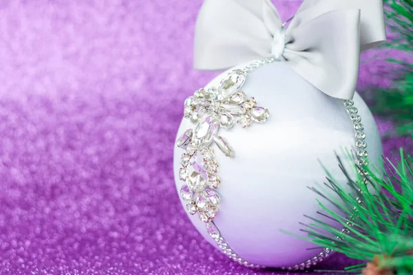 Bola Natal Branco Strass Para Decoração Árvore Natal Brinquedo Natal — Fotografia de Stock