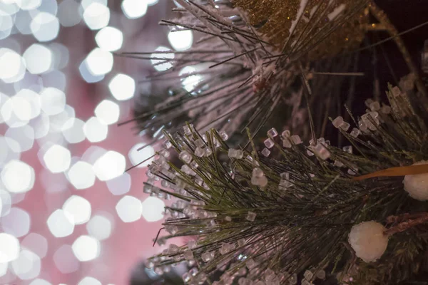 Natale Capodanno Sfondo Vacanza Primo Piano Albero Natale Nella Neve — Foto Stock