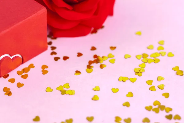 Fond Rose Avec Des Coeurs Paillettes Concept Thème Saint Valentin — Photo
