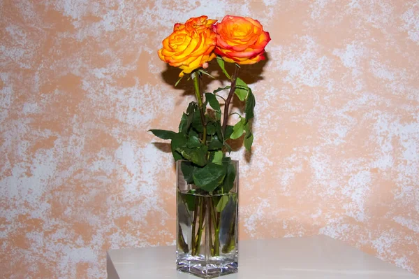 Rose Luminose Vaso Sul Tavolo Mazzo Rose Arancioni Fiori Vaso — Foto Stock