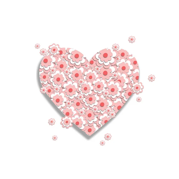 Pembe Kiraz Çiçeklerinden Yapılmış Boyutlu Kalp Kart Davetiye Kartpostal Olarak — Stok fotoğraf