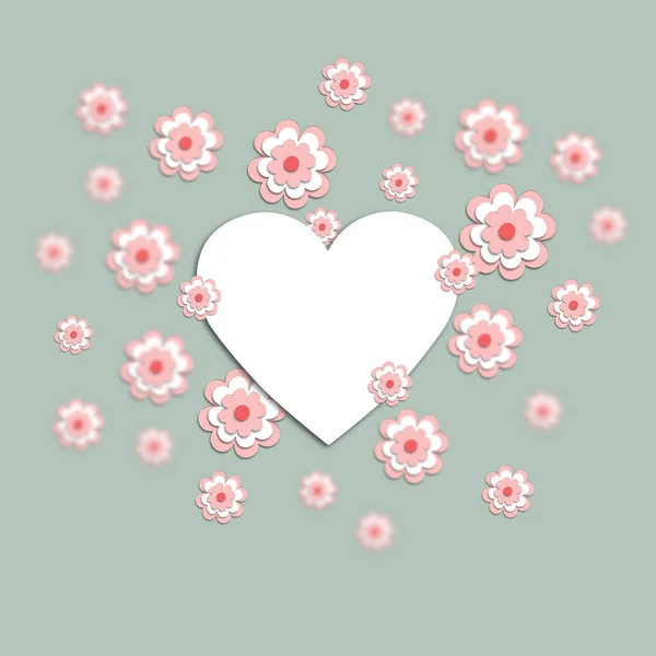 Flores Cerezo Rosa Alrededor Del Corazón Úsalo Para Una Tarjeta — Archivo Imágenes Vectoriales