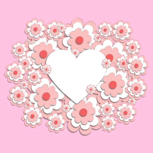 Rosa Kirschblüten Rund Das Herz Verwenden Sie Für Eine Karte — Stockvektor