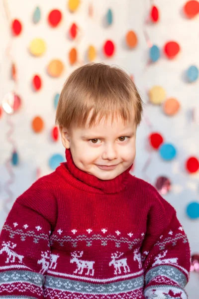 Portrait Cute Boy Children Emotions Christmas New Year Concept Advertising — Stock Photo, Image