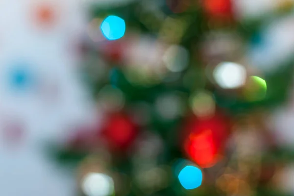 Luci Natale Sfocate Bellissimo Bokeh Natale Capodanno Sfondo Biglietto Auguri — Foto Stock