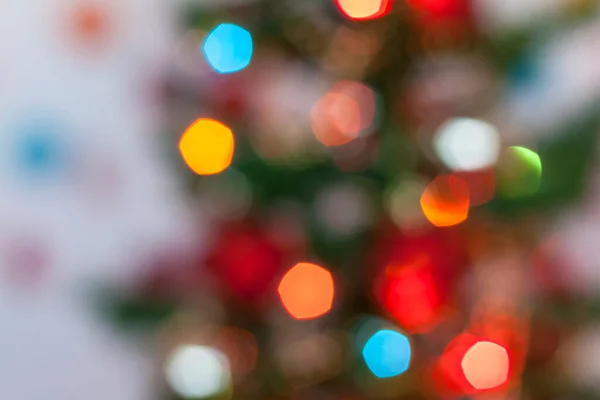 Luci Natale Sfocate Bellissimo Bokeh Natale Capodanno Sfondo Biglietto Auguri — Foto Stock